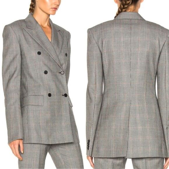Calvin Klein 205W39NYC Glen Plaid Fine Worsted Wool Double Breasted Blazer Sz 2